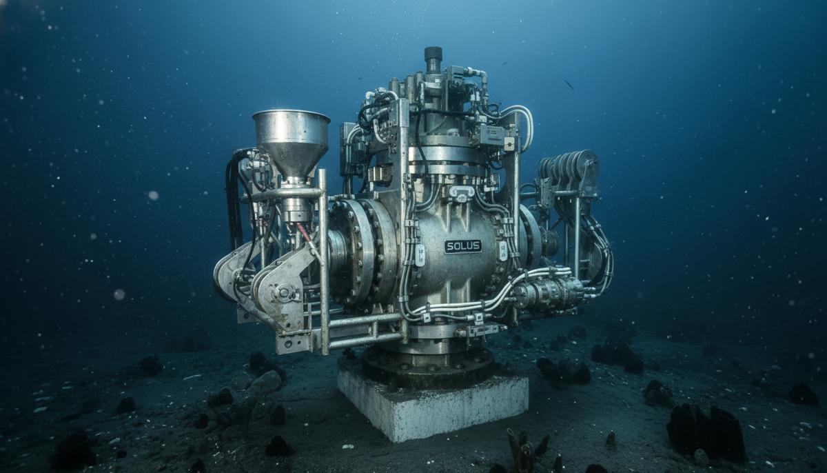 Металлическая подводная система одинарного шарового клапана, установленная на устье скважины на дне океана, среди трубопроводов