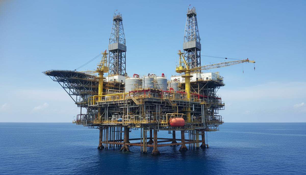 Perenco обновила энергетическую инфраструктуру Конго: Kombi 2 готова к работе на шельфе Масштабная морская нефтедобывающая платформа с комплексом труб, буровыми вышками и перерабатывающими агрегатами в открытом океане.