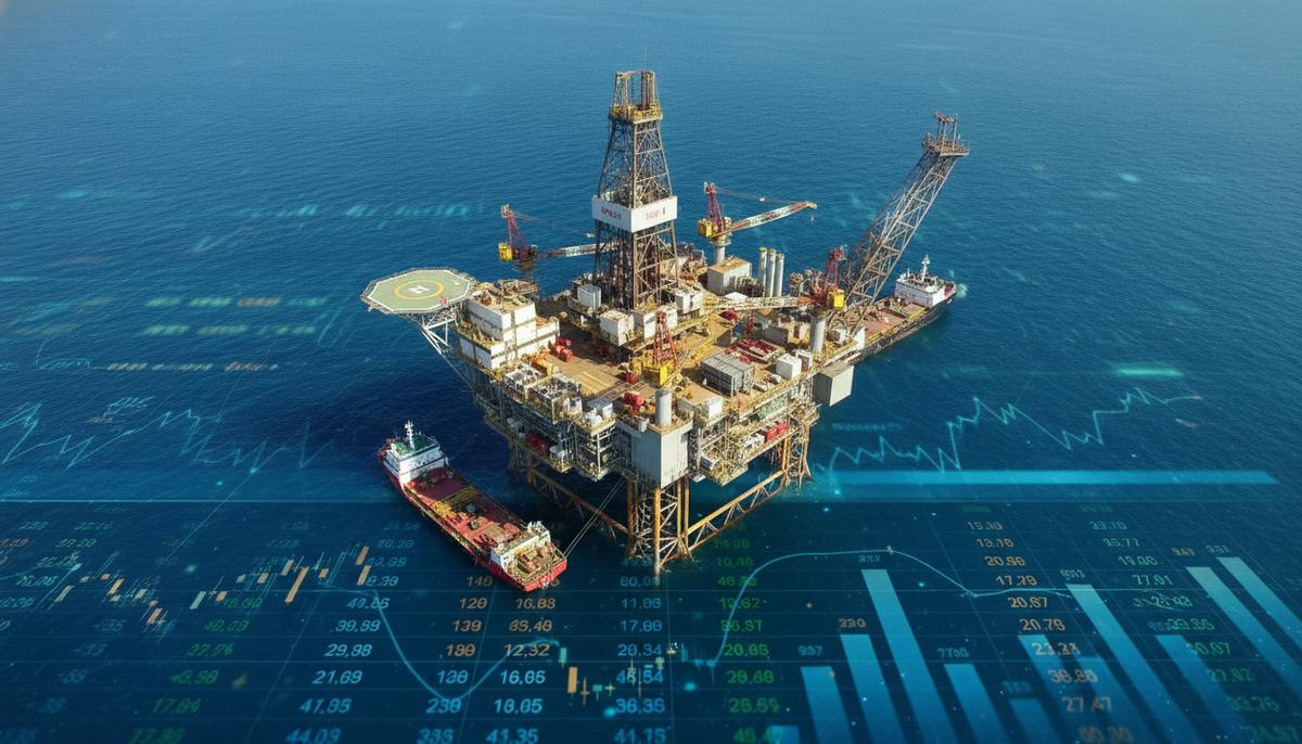 bp перестраивается: компания приостановила выкуп акций для укрепления баланса Вид с воздуха на современную морскую нефтегазодобывающую платформу в спокойных синих водах, символ стратегических инвестиций.