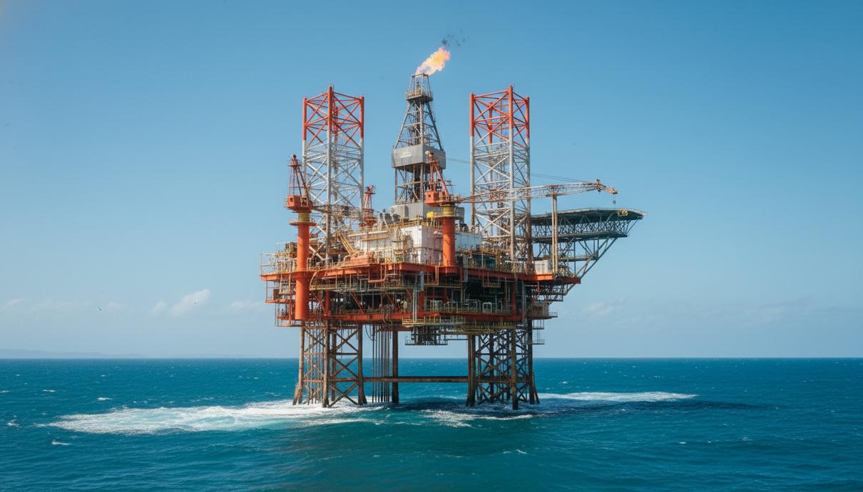 Современная морская буровая платформа для добычи газа в открытых водах на фоне ясного неба