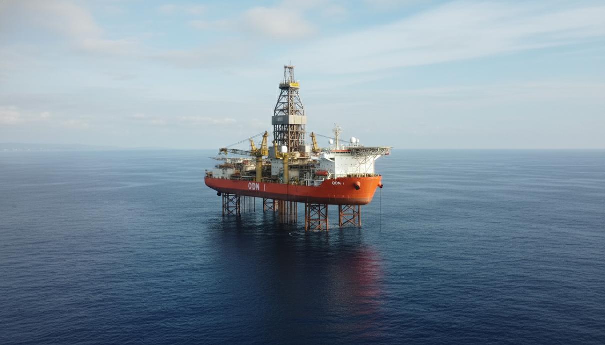 Ультраглубоководное буровое судно с высокой вышкой в открытом океане на шельфе Бразилии