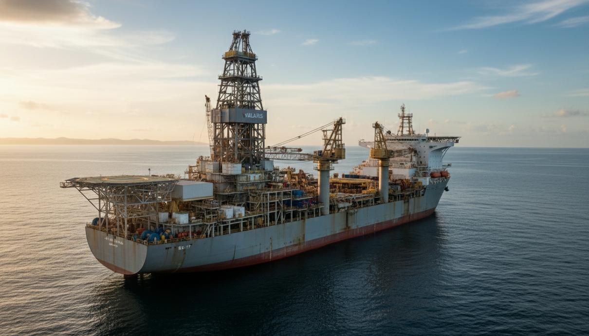 Промышленное буровое судно Valaris DS-17 в открытом океане у берегов Бразилии на месте добычи газа.