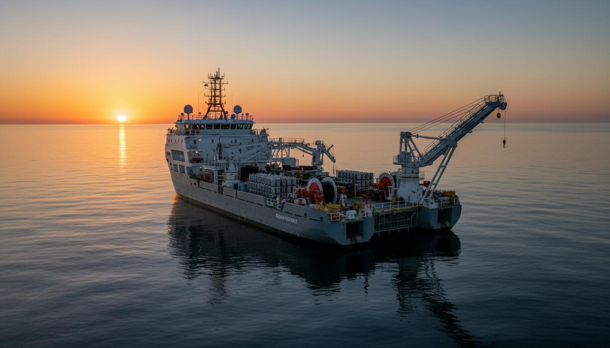 Специализированное судно для сейсмических исследований с оборудованием на палубе в Мексиканском заливе