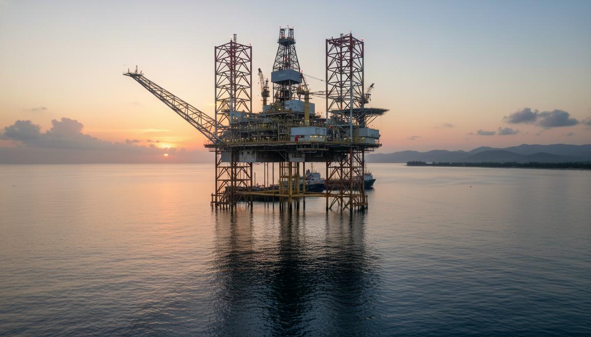 Британская bp и Венесуэла договорились о совместной добыче газа на шельфе Офшорная газовая платформа на шельфе Венесуэлы на рассвете в спокойном море