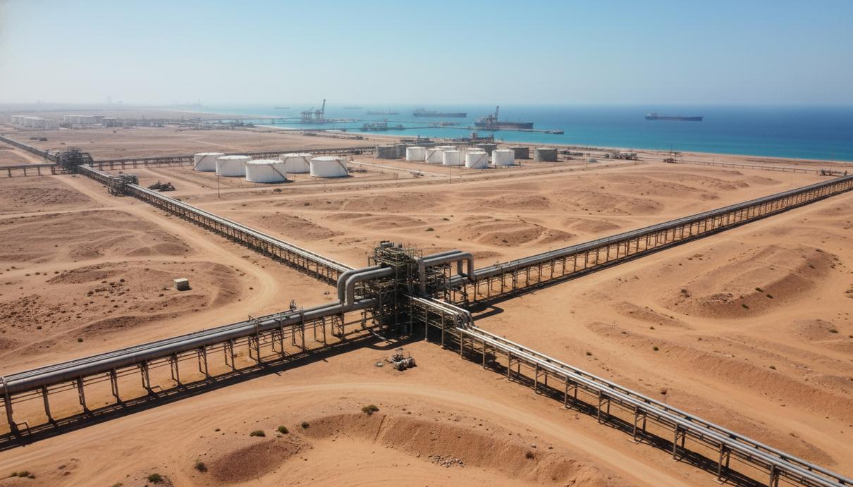 Прибыль Saudi Aramco выросла на фоне перенаправления экспортных потоков Промышленный нефтепровод в пустыне, ведущий к резервуарам и терминалу на берегу моря