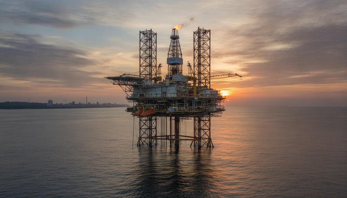 ABL расширяет бизнес в Бразилии для обслуживания нефтегазовых активов Морская нефтегазовая платформа в Атлантическом океане у побережья Бразилии на рассвете.