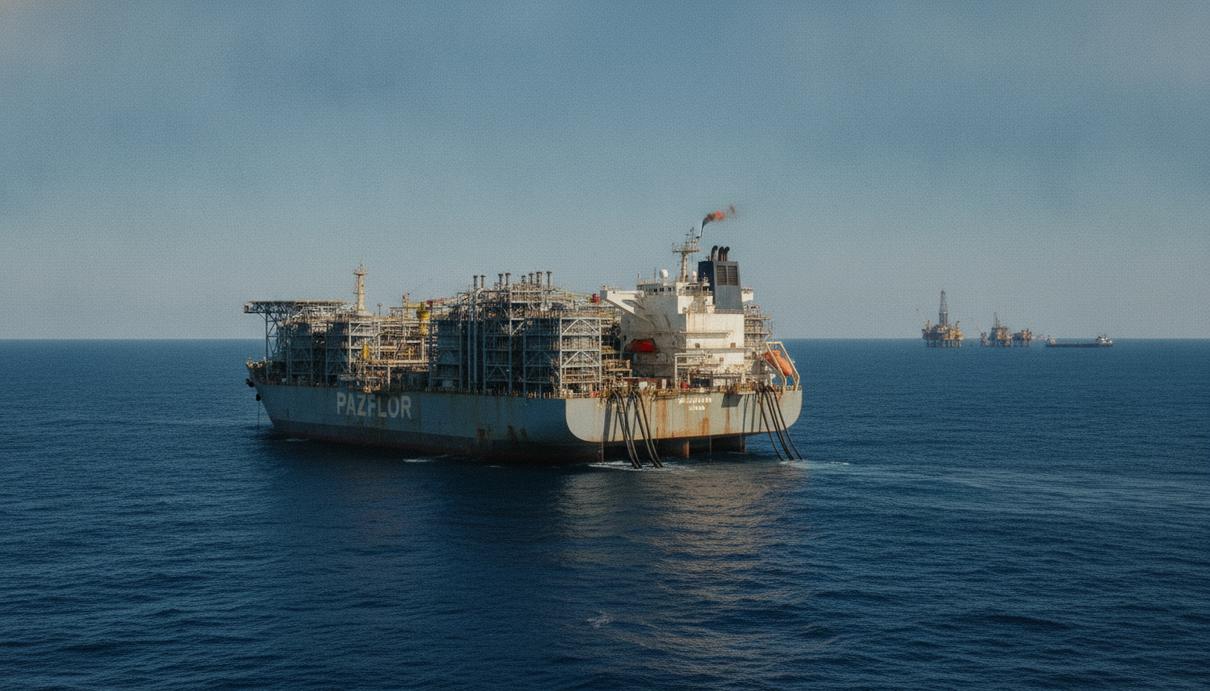Плавучая установка для добычи, хранения и отгрузки нефти (FPSO) в Атлантическом океане у побережья Анголы.