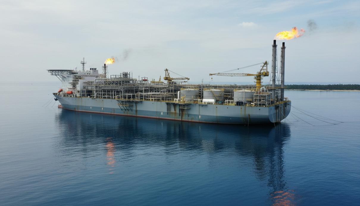Плавучая нефтегазовая платформа (FPSO) для добычи, хранения и отгрузки углеводородов в открытом море.