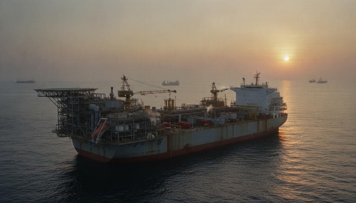 Kosmos Energy нарастила добычу в Гане и сократила долг на $400 млн Плавучая установка для добычи, хранения и отгрузки нефти (FPSO) на месторождении Джубили на шельфе Ганы в океане.
