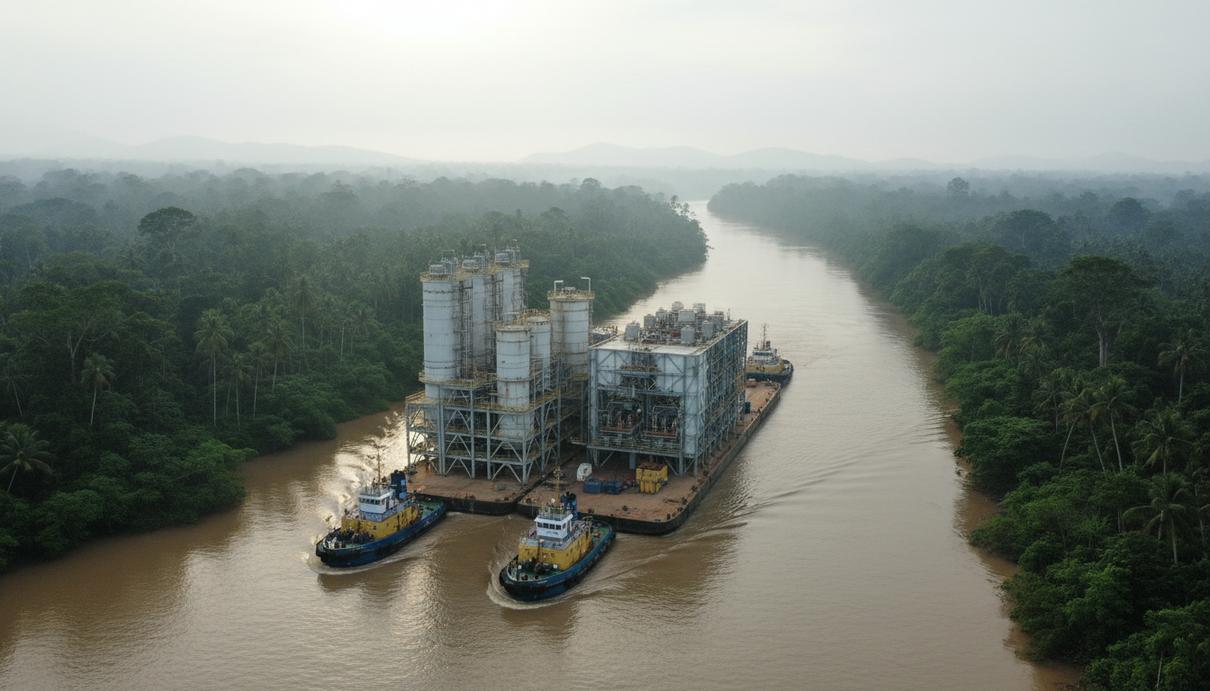 Deugro создала СП для логистики СПГ-проекта в Папуа – Новой Гвинее Баржа с крупногабаритным промышленным оборудованием для СПГ-завода плывет по реке Пурари в Папуа – Новой Гвинее.