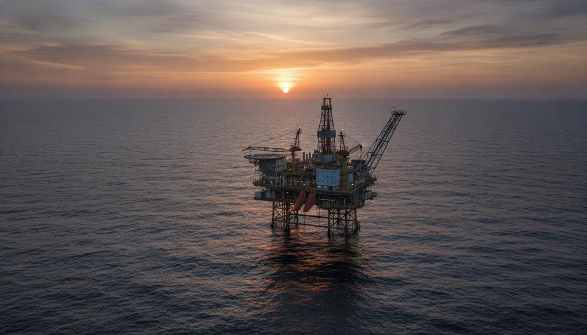 Ecopetrol приобрела контроль в бразильской Brava Energia за $1,2 млрд Морская нефтедобывающая платформа в Атлантическом океане у побережья Бразилии на рассвете.