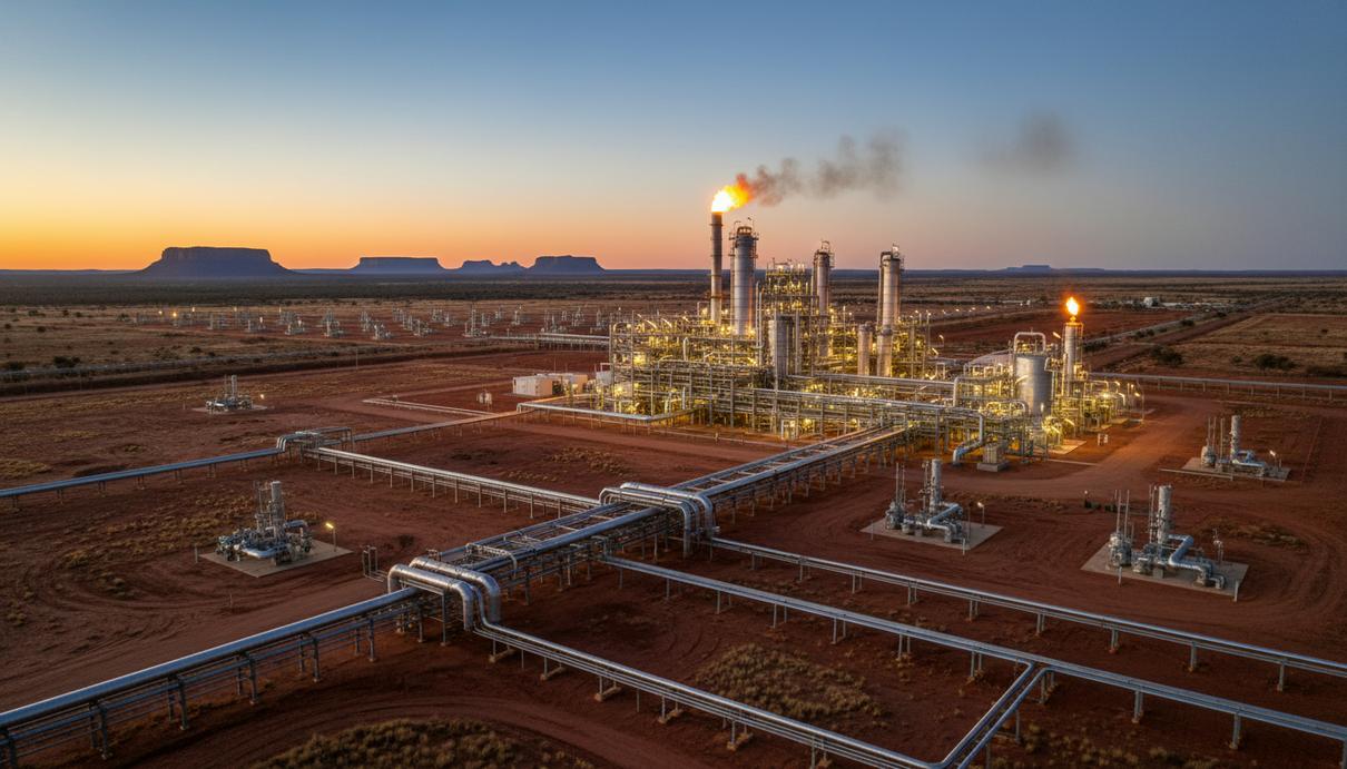 Comet Ridge консолидировала 100% газового проекта Mahalo в Квинсленде Промышленный пейзаж с оборудованием для добычи и переработки газа на месторождении в австралийском Квинсленде.