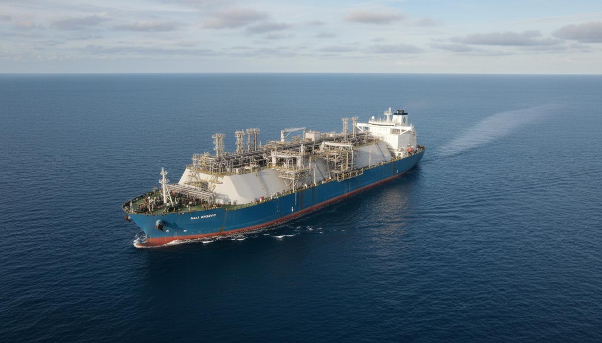 Плавучий СПГ-завод Golar LNG переведут из Камеруна в Аргентину Крупный плавучий завод по сжижению природного газа (СПГ) Hilli Episeyo в открытом море. Вид с воздуха.