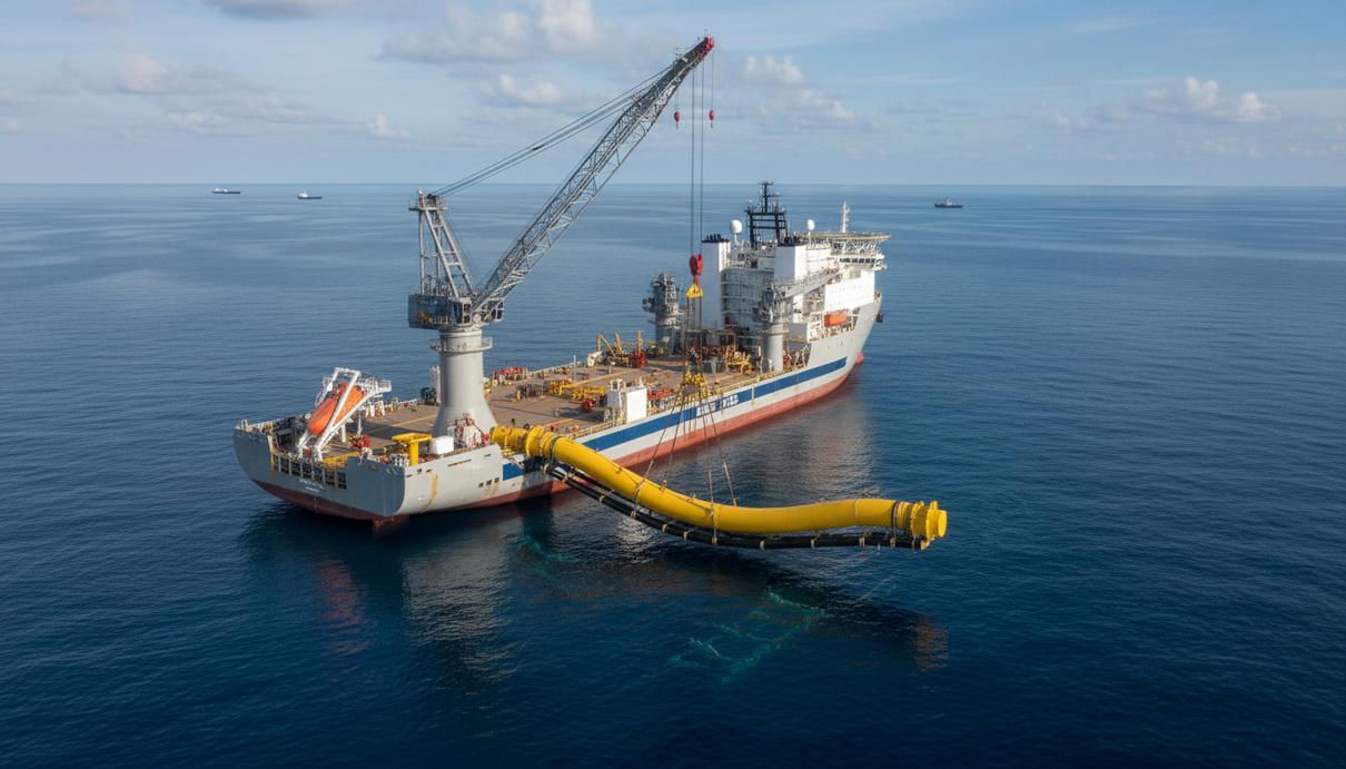 Saipem получила контракт на $350 млн для проекта Agogo в Анголе Морское строительное судно устанавливает подводные трубопроводы и кабели на шельфе Анголы в Атлантическом океане.