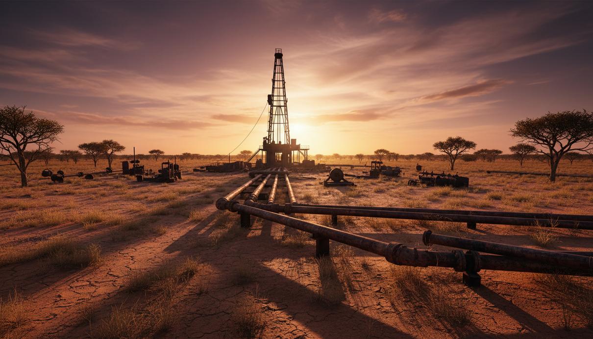 Нефтегазовую инфраструктуру Африки приспособят для хранения CO2 Сеть старых нефтегазовых трубопроводов в засушливой африканской саванне, на горизонте видна заброшенная буровая вышка.