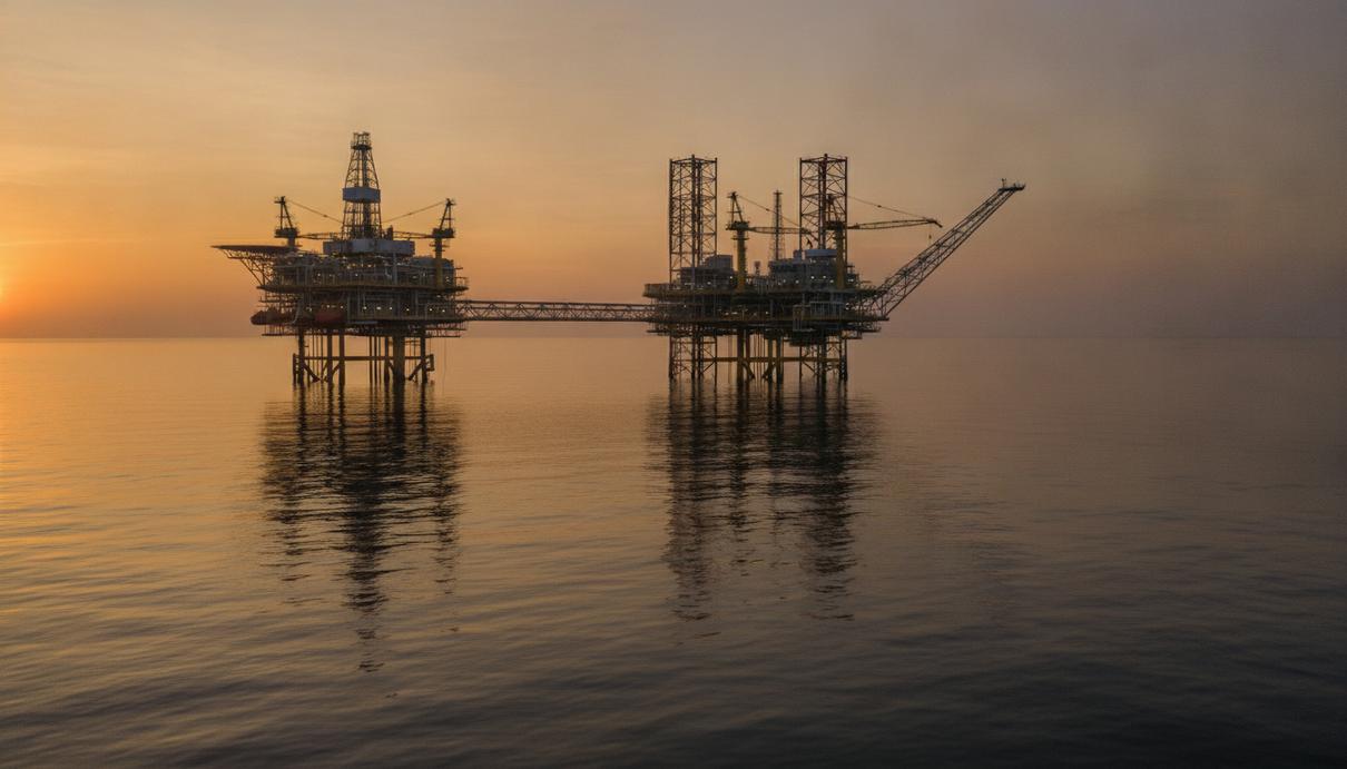 Afreximbank поддержит частные нефтегазовые компании в Анголе Морская нефтегазовая платформа на шельфе Анголы в Атлантическом океане на рассвете.