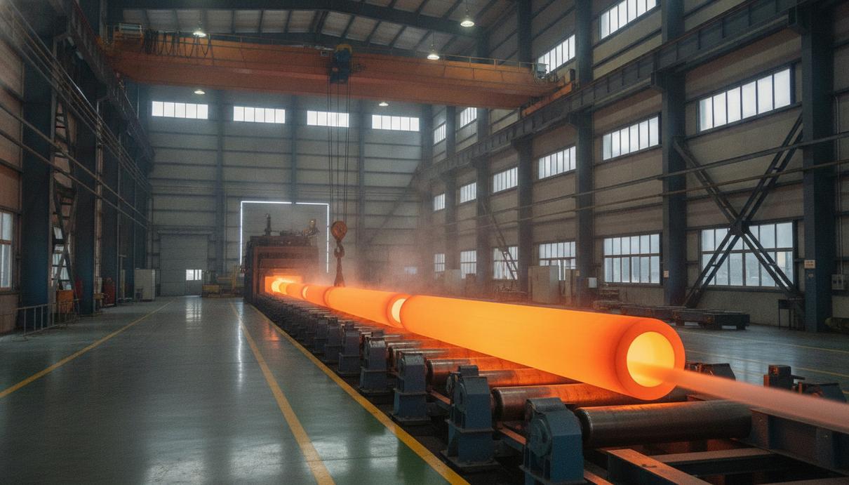 U.S. Steel вложит $475 млн в производство труб для сланцевой добычи в США Новый цех металлургического завода, по конвейеру движутся раскалённые стальные трубы.